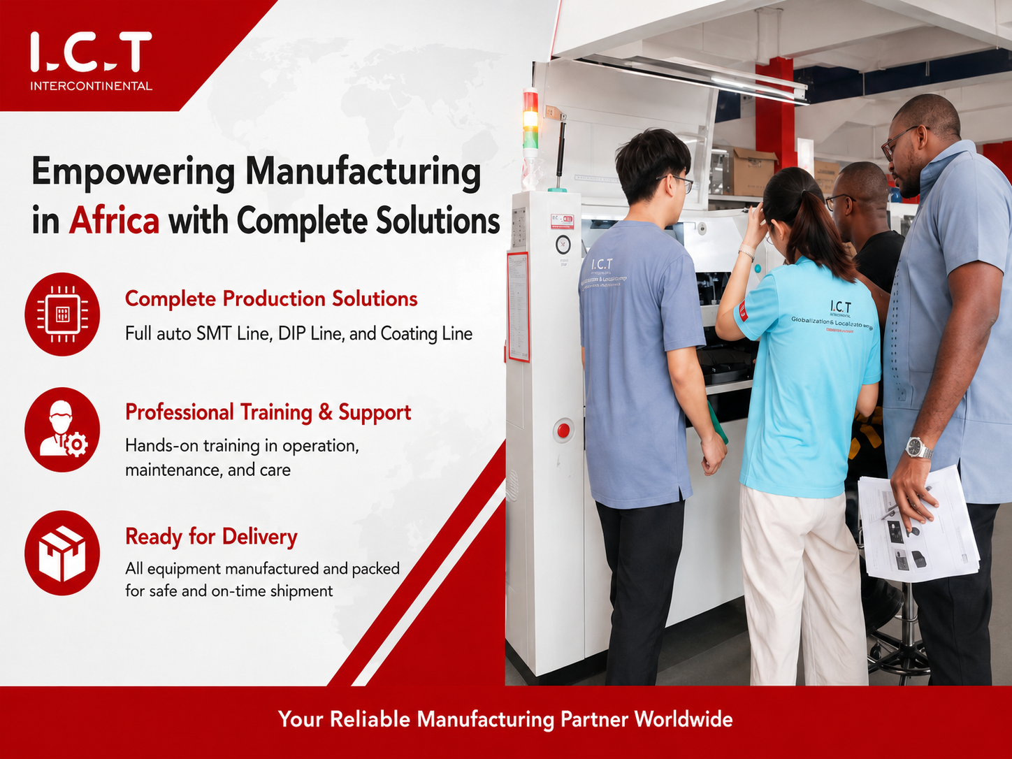 Afrikkalainen asiakas vierailee ICT Factory for Machines Training.png