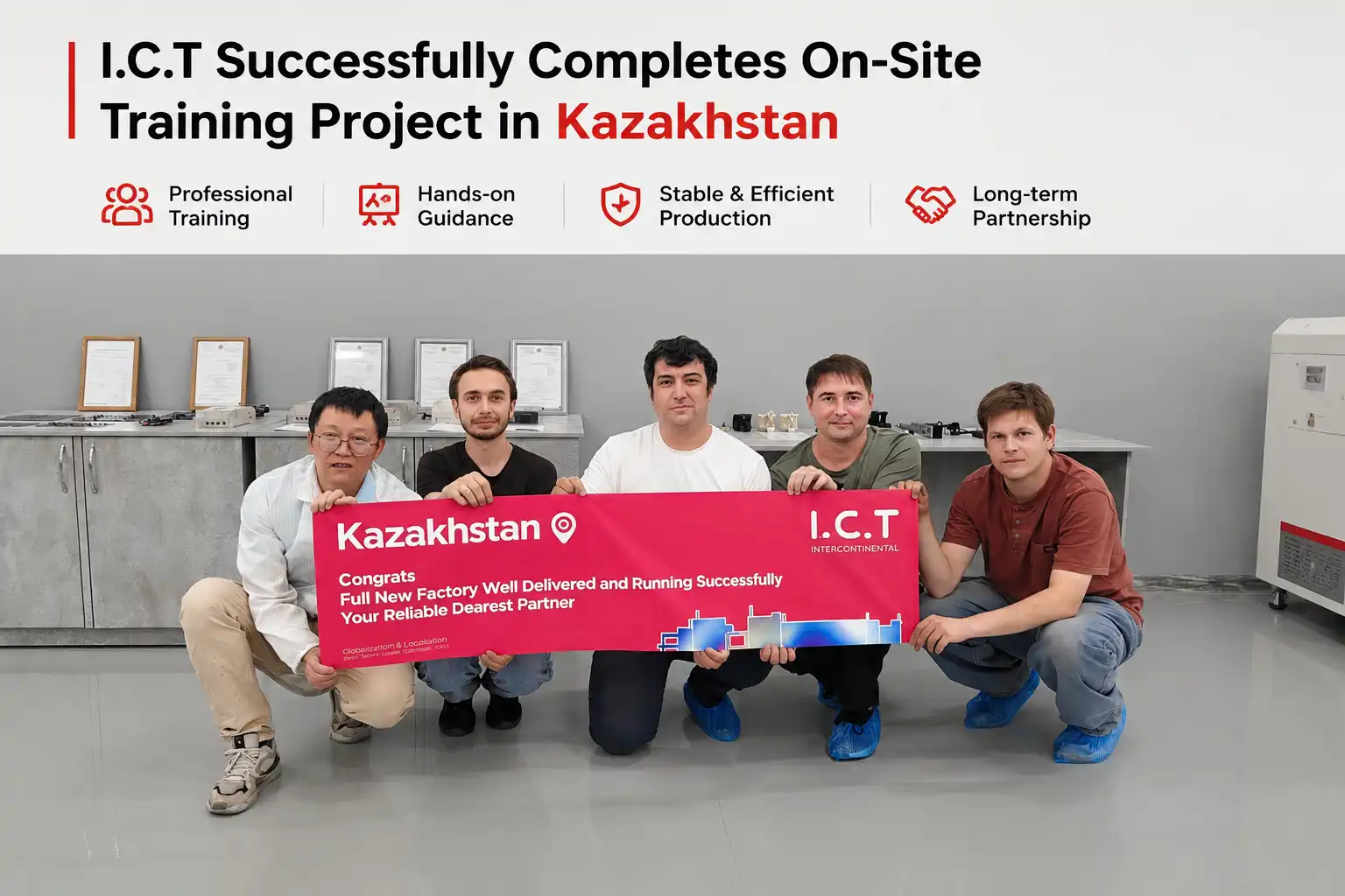ICT suoritti onnistuneesti paikan p&auml;&auml;ll&auml; tapahtuvan koulutusprojektin Kazakstanissa SMT Factory.webp